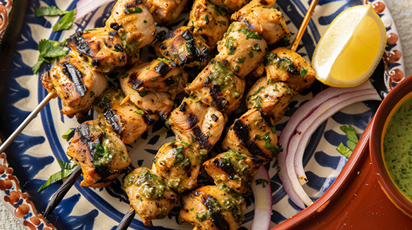 Sizzling Summer Delight: Grilled Lemon Herb Chicken Skewers on a Natural Gas Grill